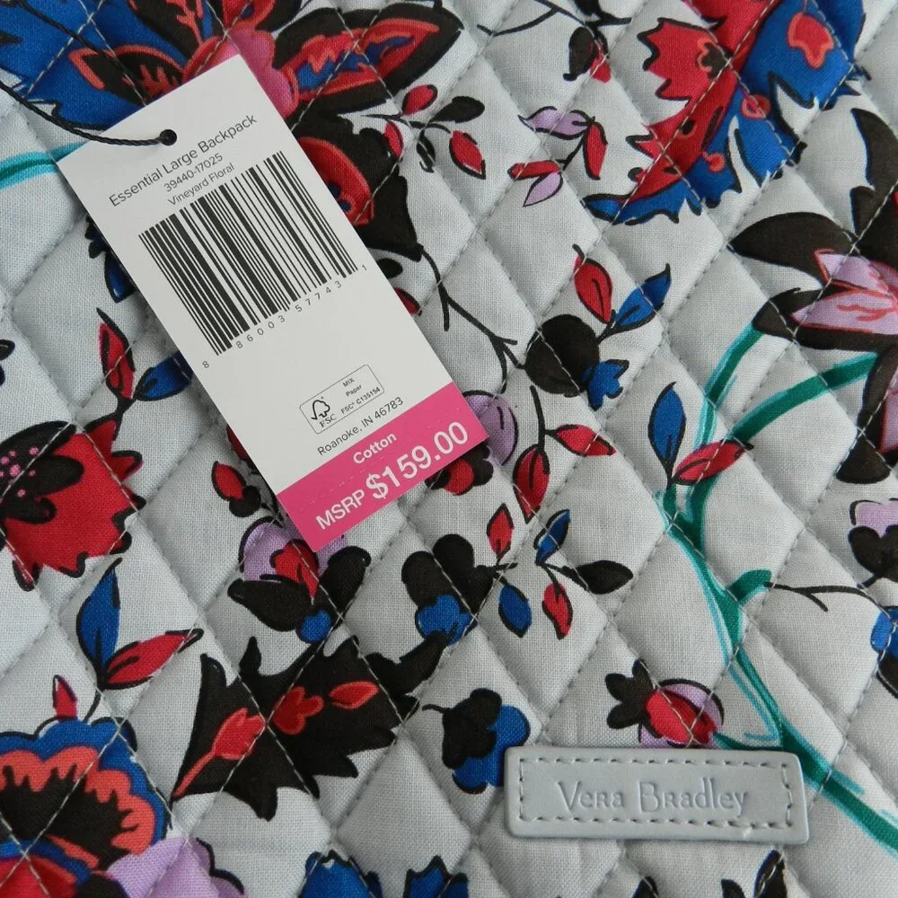Vera Bradley Essential LARGE Backpack Laptop Backpack in Vineyard Floral